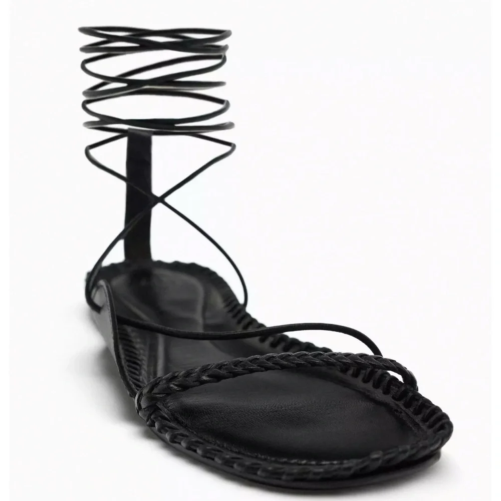 Zara Black Spiral Strap Sandals.  #30